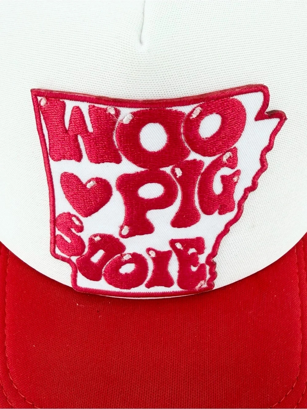 Arkansas Woo Pig Sooie Trucker Hat NWOT Red White Foam Mesh Snapback Gameday Cap